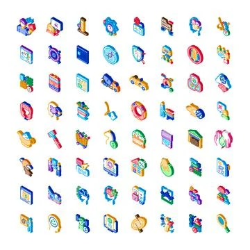 Isometric icons set for technology, science, and business Illustrazione stock