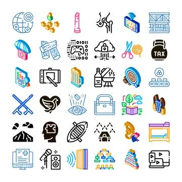 Isometric icons set visualizing diverse concepts and activities 스톡 일러스트