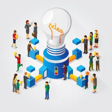Isometric idea generator and sharing concept Stock Illustration
