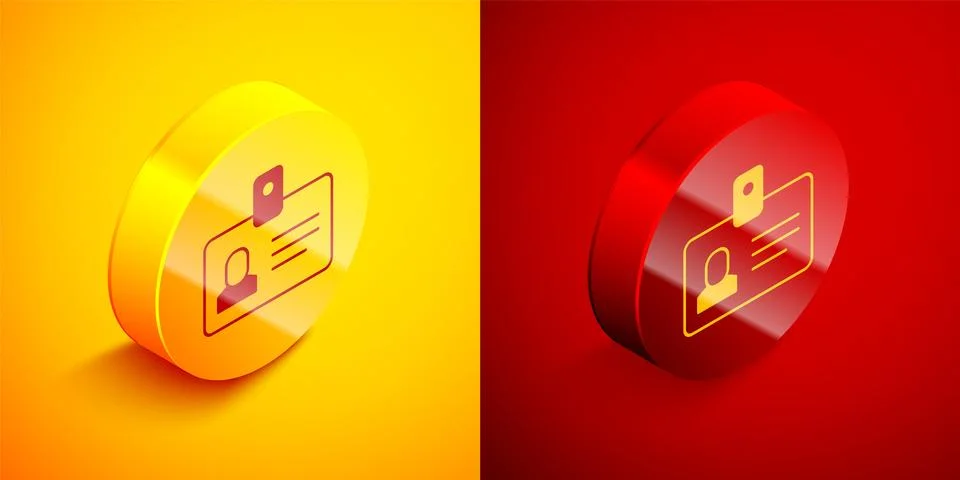 Isometric Identification badge icon isolated on orange and red background. .. Stock Illustration