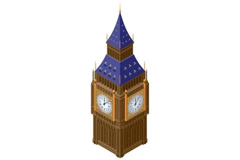 Isometric illustration of the Big Ben clock tower, showing detailed gothic Stock Illustration