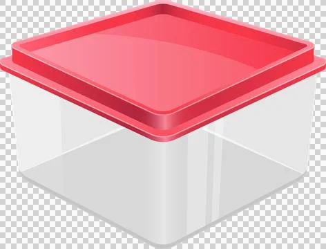 Isometric illustration of a clear plastic container with a vibrant red lid .. Illustrazione stock