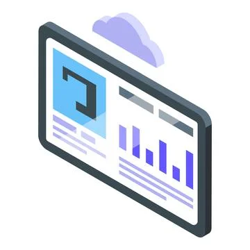 Isometric illustration of a cloud connected to a digital tablet displaying Stock Illustration