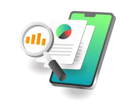 Isometric illustration concept. Analysis smartphone app Stock Illustration