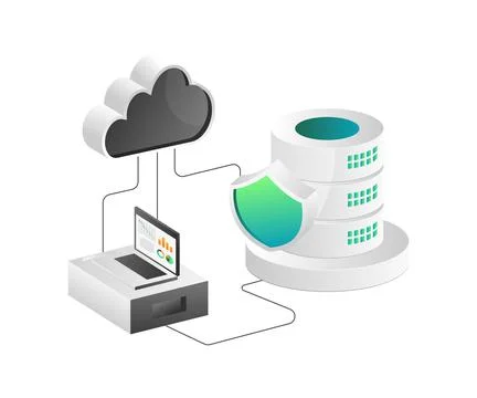 Isometric illustration concept. Analyze cloud server database Stockillustratie