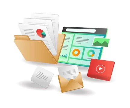 Isometric illustration concept. App web data folder Stock Illustration