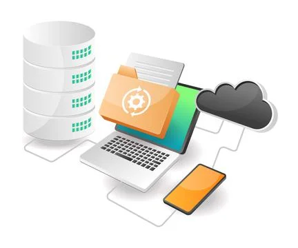 Isometric illustration concept. Application process of sending email data Stock Illustration