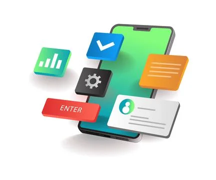 Isometric illustration concept, Automatic smartphone app update Stock Illustration