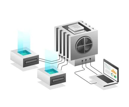 Isometric illustration concept. Chip server data network Stock Illustration