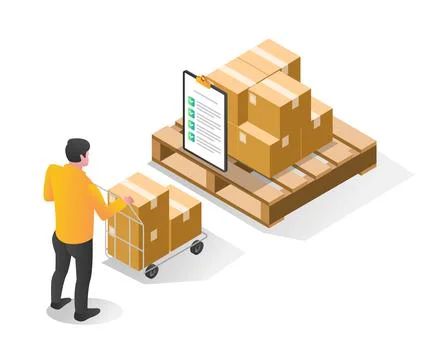 Isometric illustration concept. compiling item data to be sent to costumers Stock Illustration