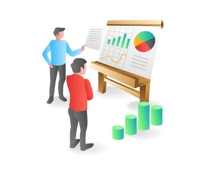 Isometric illustration concept. Team analyzing business data Stock Illustration