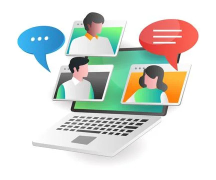 Isometric illustration concept. Team doing virtual meeting with video call Stock Illustration