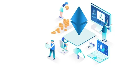 Isometric Illustration of Cryptocurrency and Blockchain Technology in Busines Vídeos de archivo 341920106