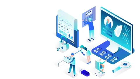 Isometric Illustration of Digital Workflow with Data Analytics and Remote T.. 스톡 동영상 341920066