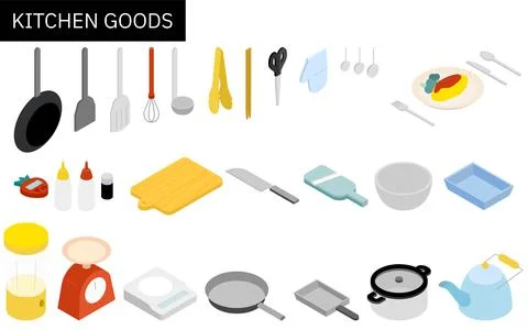 Isometric illustration of kitchen utensils Stock Illustration