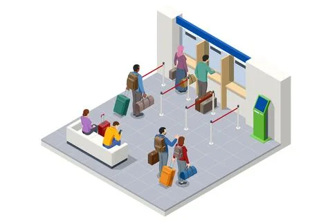Isometric illustration of migrants receiving work permit approval or denial at Stock Illustration