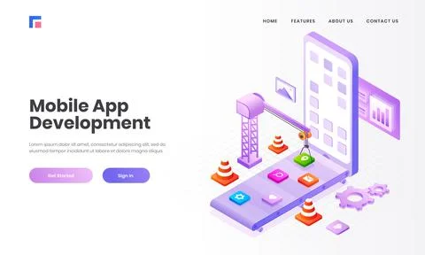 Isometric illustration of multiple application, apps under maintenance by t.. Stock Illustration