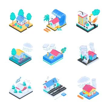 Isometric illustration pack representing big data science, server Stock Illustration