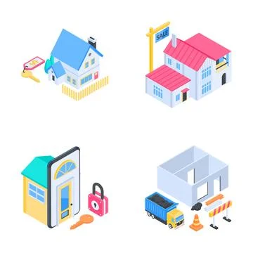 Isometric illustration pack representing digital data processing, funnel Stock Illustration