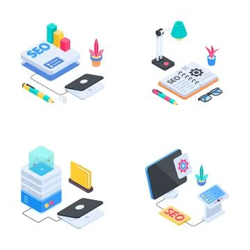 Isometric illustration pack representing digital data processing, funnel Stock Illustration