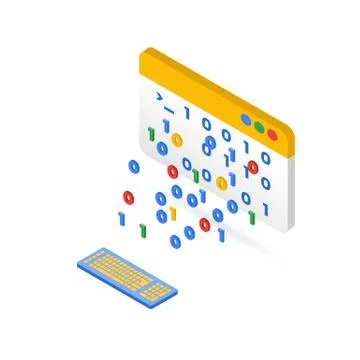 Isometric illustration of the process of programming, program code Stock Illustration