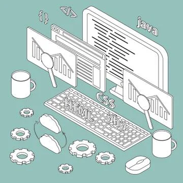 Isometric illustration on programming theme Stock Illustration