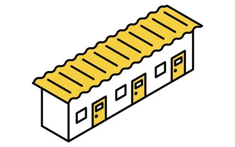 Isometric illustration of a simple line drawing of a prefabricated shed for.. Stock Illustration