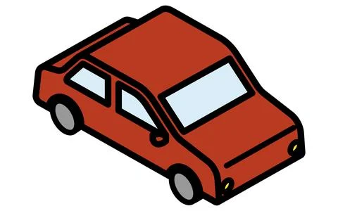 Isometric illustration of a simple line drawing of a car (sedan) Stock Illustration
