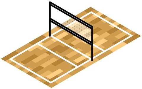 Isometric illustration of a simple line drawing of a volleyball court (6 pl.. Illustrazione stock