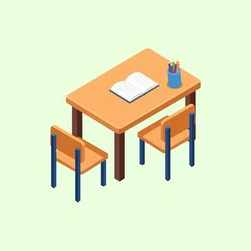 An isometric illustration of a study table with two chairs Illustrazione stock