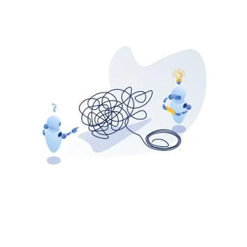 Isometric illustration, tangle tangled and unraveled. abstract metaphor, busi Stock Illustration