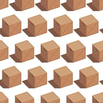 Isometric illustration of a vector cargo 3d brown wooden box with transportat 스톡 일러스트