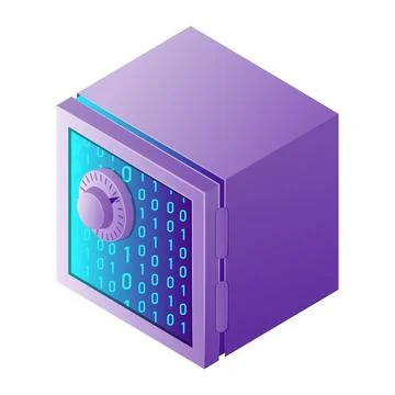 Isometric illustration web computer technology symbol digital safe box 스톡 일러스트