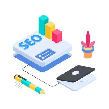 Isometric illustration of web development with coding interface and data Stock Illustration
