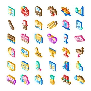 Isometric illustrations diverse objects collection set Stock Illustration