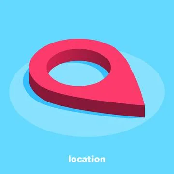 Isometric image on a blue background, a big red location sign, map and site. 스톡 일러스트