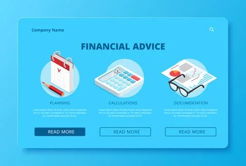 Isometric image on a blue background, landing on the topic of economic cons.. Stockillustratie