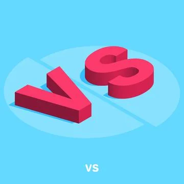 Isometric image on a blue background, large red letters v s, rivalry or kom.. Stock Illustration