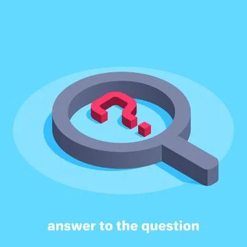 Isometric image on a blue background, a magnifier and a red question mark, .. Stock Illustration