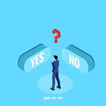 Isometric image on a blue background, a man in a business suit faces two butt Stock Illustration