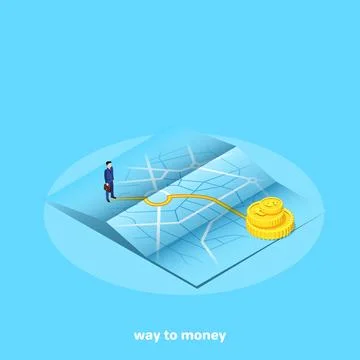 Isometric image on a blue background, a man in a business suit stands on a pa イラスト素材