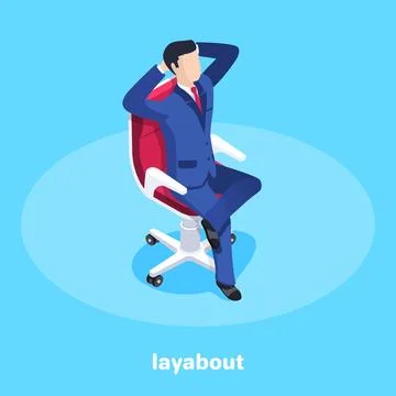 Isometric image on a blue background, a man in a business suit sitting on a.. Stock Illustration