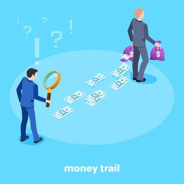 Isometric image on a blue background, a man in a business suit with a magni.. Stock-Illustration