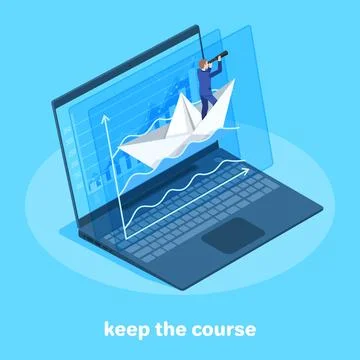 Isometric image on a blue background, a man in a business suit with a teles.. Stock Illustration