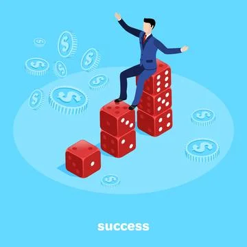Isometric image on a blue background, a man in a business suit sitting on a.. Stock Illustration