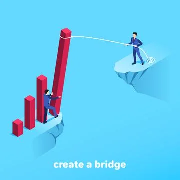 Isometric image on a blue background, men in business suits on the edge of .. Stock Illustration