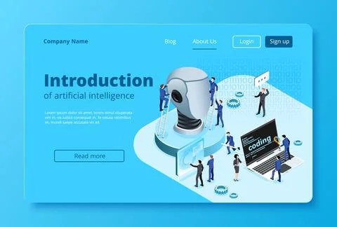 Isometric image on a blue background, men in business suits are developing .. Stock Illustration