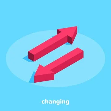 Isometric image on a blue background, red arrows pointing in different dire.. Stock Illustration