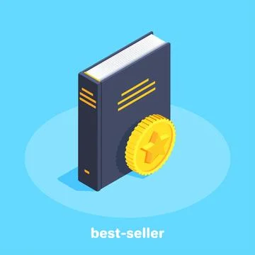 Isometric image on a blue background on the theme of reading, a gold coin wit Stock Illustration