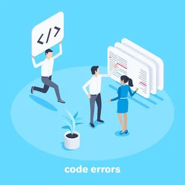 Isometric image on a blue background on the topic of web design, a man and a  Illustrazione stock
